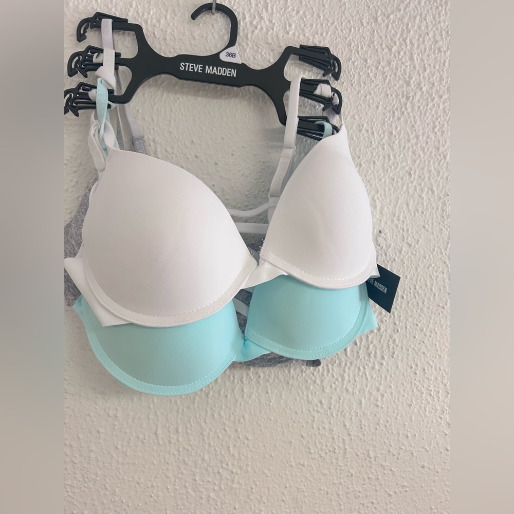 Steve‎ Madden 3 bra padded underwire bundle blue gray & white NWT 36B